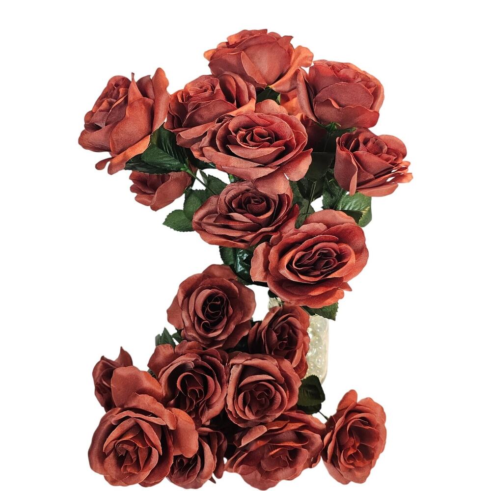 24 Cinnamon Brown Artificial Silk Roses 2 Bushes 4" Flowers Wedding Floral Decor
